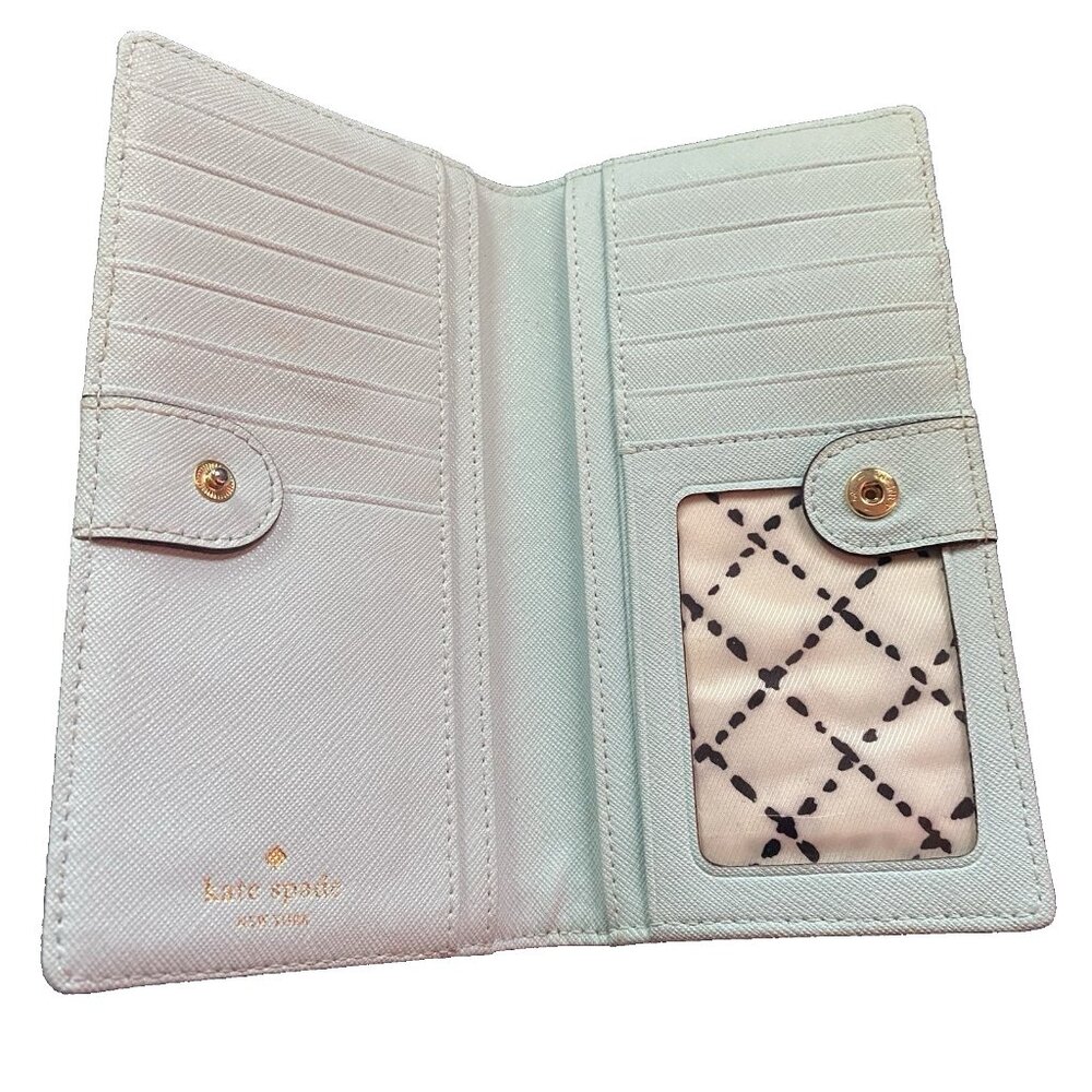 KATE SPADE Wallet Madison Slim Saffiano Leather Pale Blue Bifold LOOK READ - Picture 3 of 7